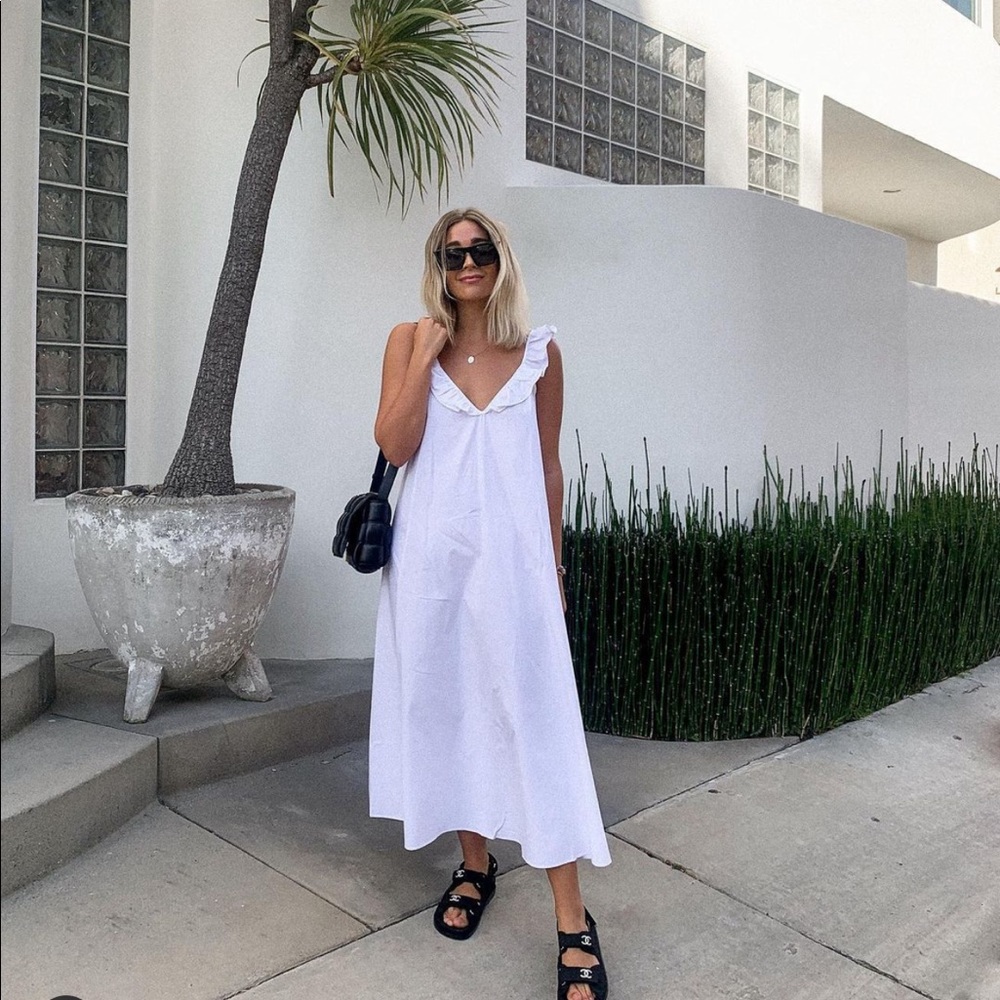 H&M Flounce Trim Poplin Dress Blogger Style XS